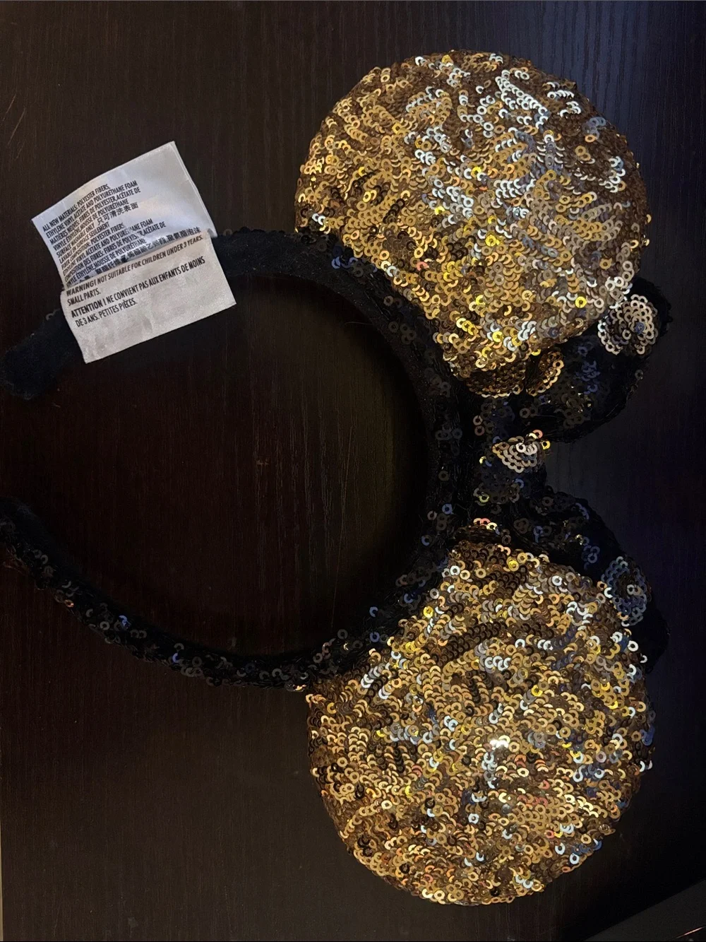 Disney Parks Sequin Minnie Ear Headband - Black & Gold Polka Dot Bow